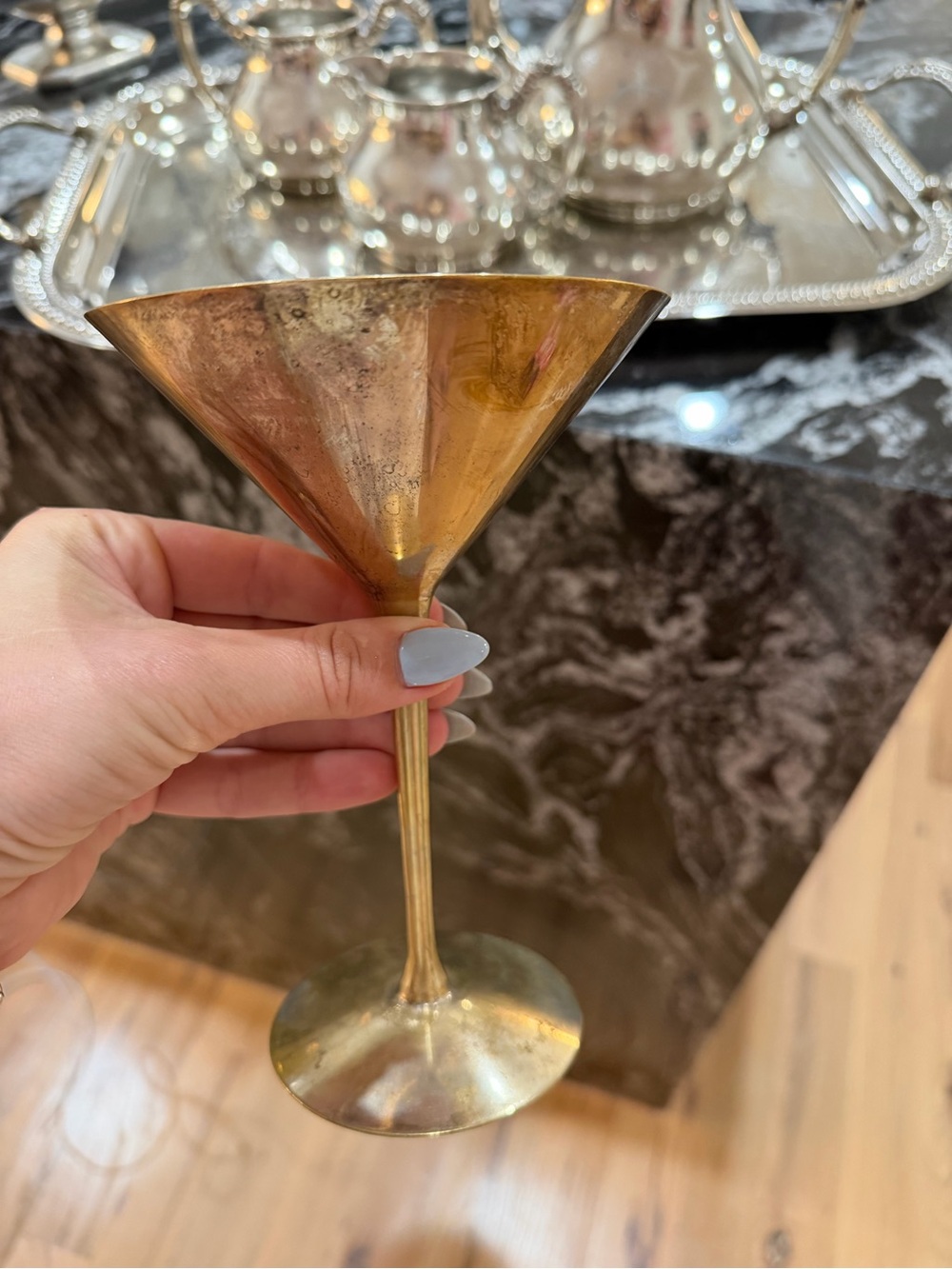 Silver Plated  Martini Glass - Gold Color